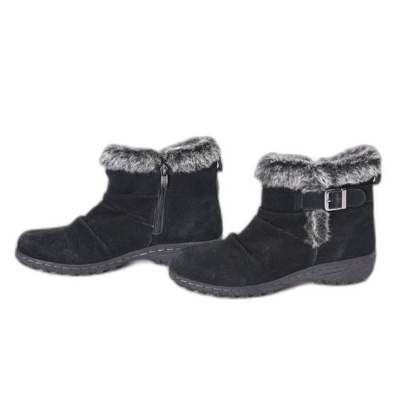 Khumbu Black Suede Insulated Bootie Faux Fur Lined Size 8 - Picture 2 of 7